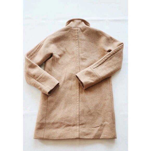 J Crew Factory City Coat Women’s 2 Tan Zip Wool Blend Neutral Oatmeal High Neck - Picture 2 of 5